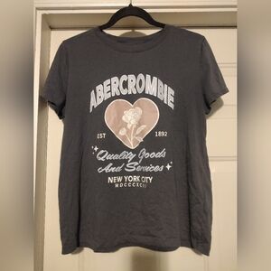 Abercrombie & Fitch Kid's Teen Girl Gray Tee with Heart and Rose Design